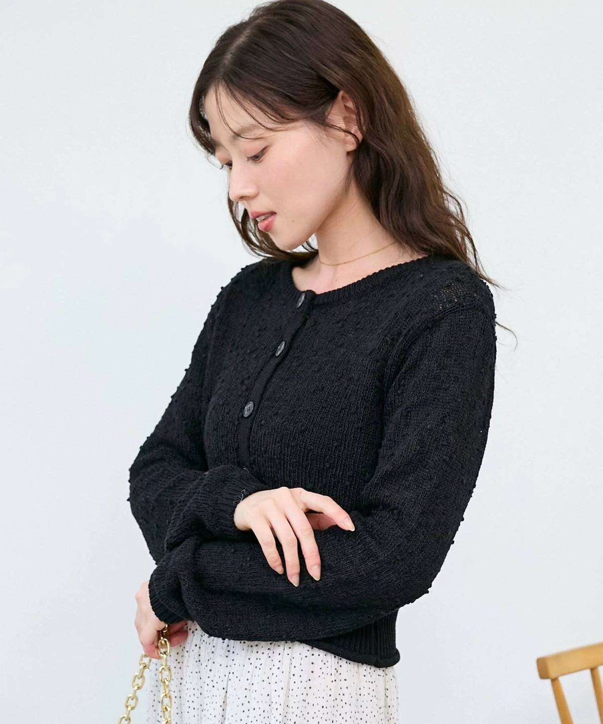 le.coeur blanc pomponヤーンニットカーディガン