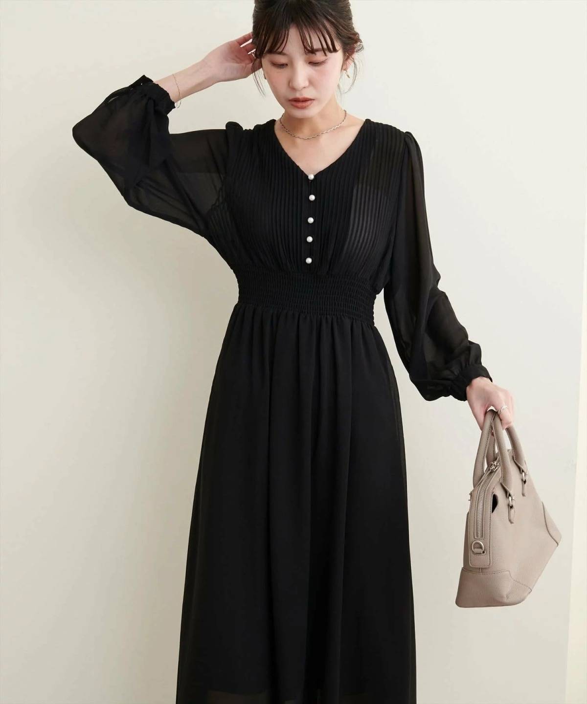 natural couture ピンタックプリーツお上品ワンピース