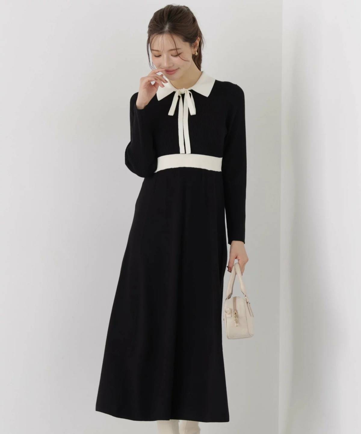 PROPORTION BODY DRESSING リボンタイバイカラーニットワンピース