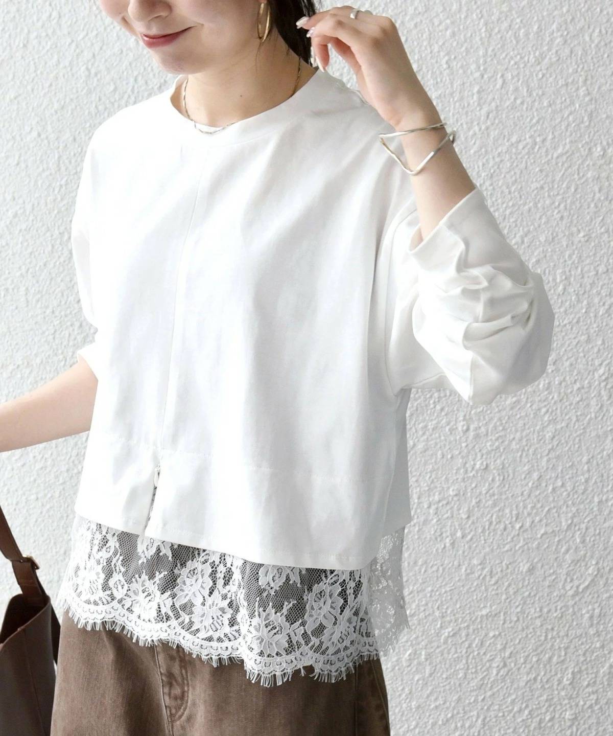SHIPS ジップ レース ヘム ロングスリーブ TEE