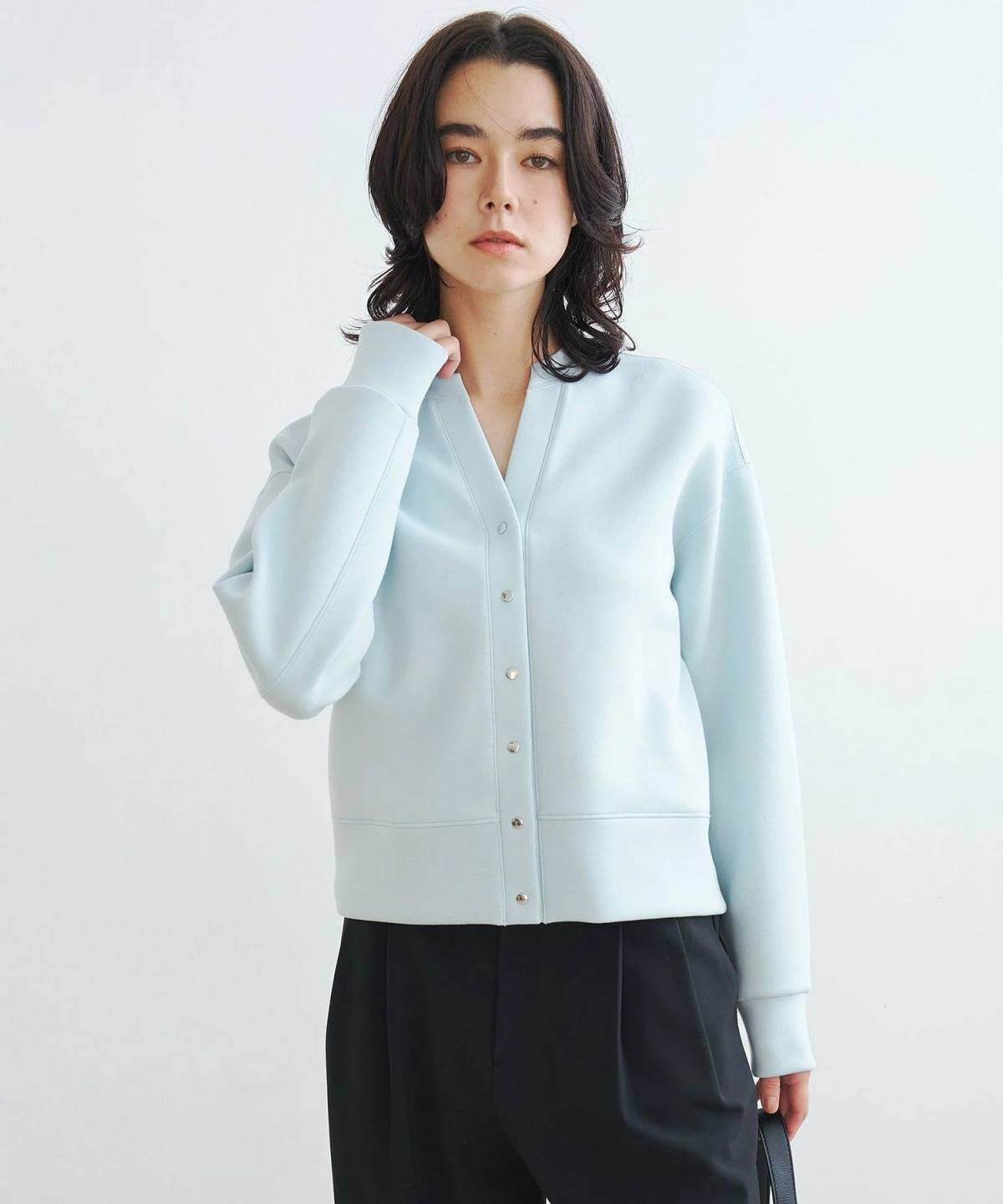 UNFILO BEAUTY FORM JERSEY キーネックカーディガン