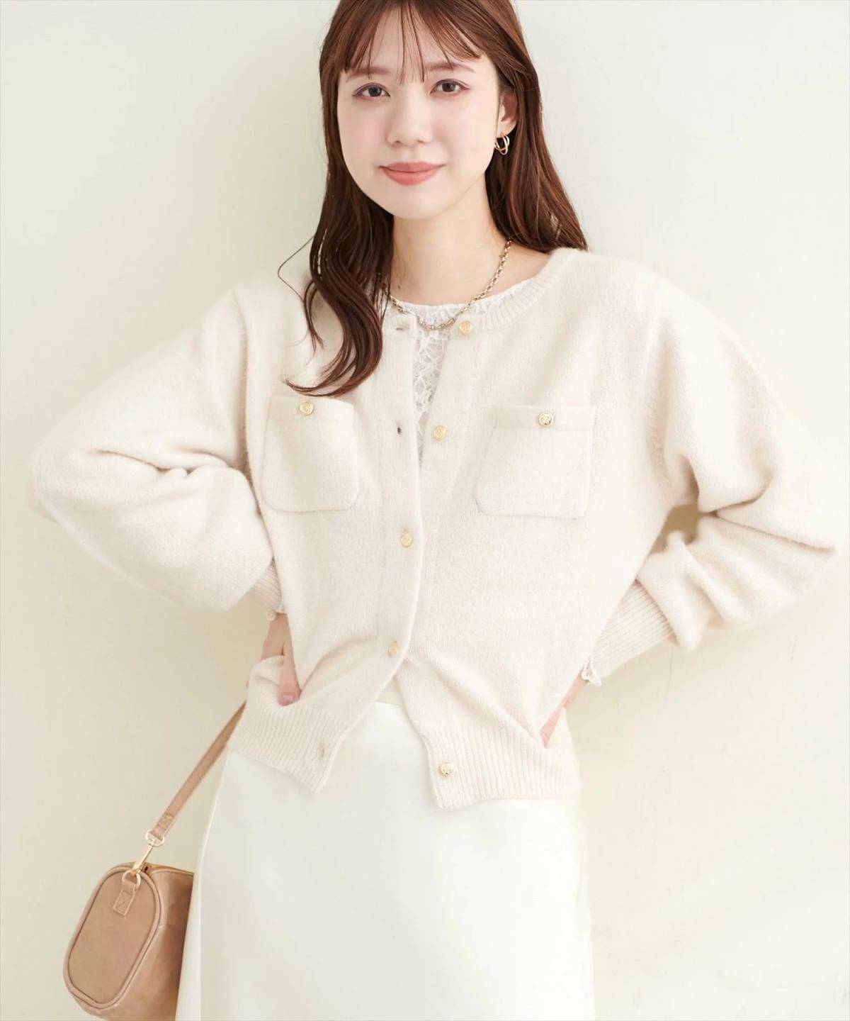 natural couture 金釦ポケット付きカーディガン