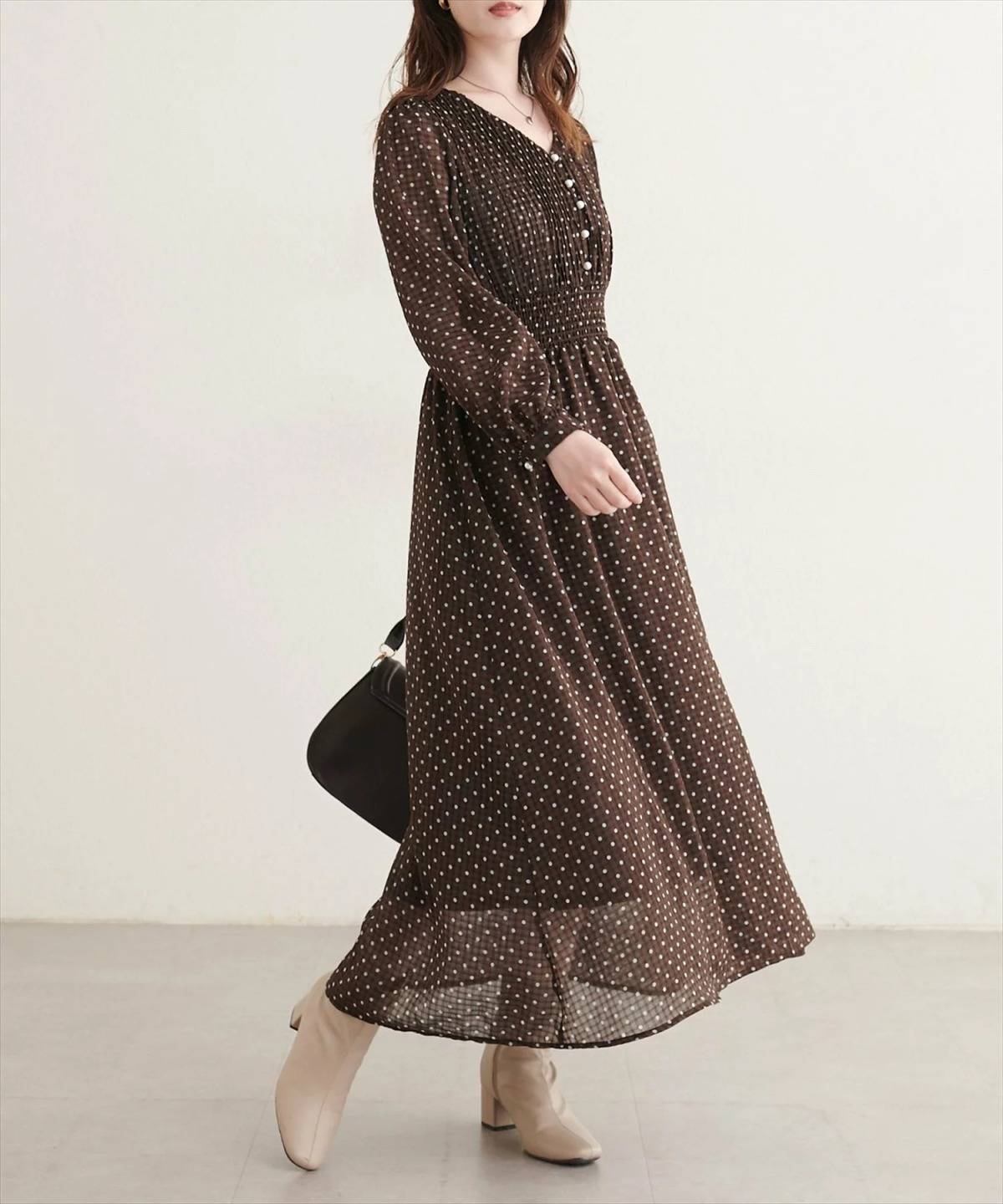 natural couture ピンタックプリーツお上品ワンピース