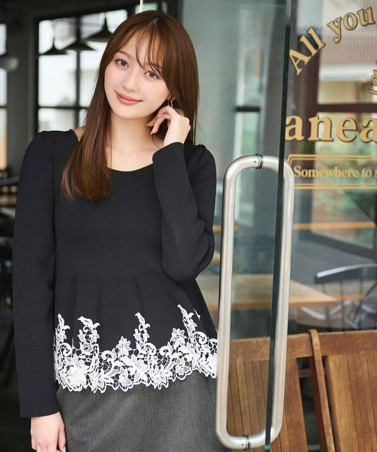 PROPORTION BODY DRESSING レーストリムペプラムニット
