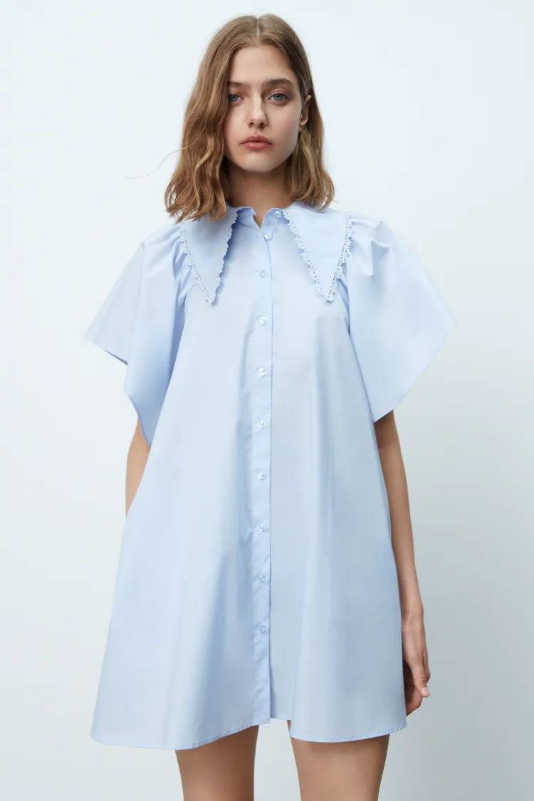 注目の福袋 ライトブルー ザラ ポプリン パネル ワンピース M Zara ロングワンピース Williamsav Com