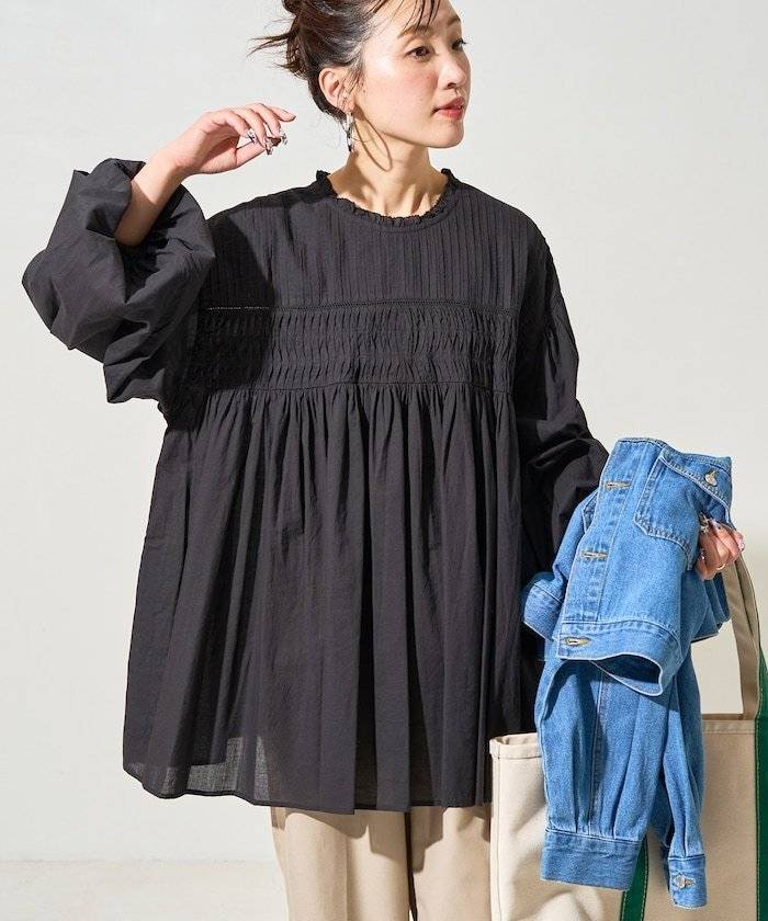 FREAK’S STORE インド ピンタック ギャザー ロングスリーブ ブラウス