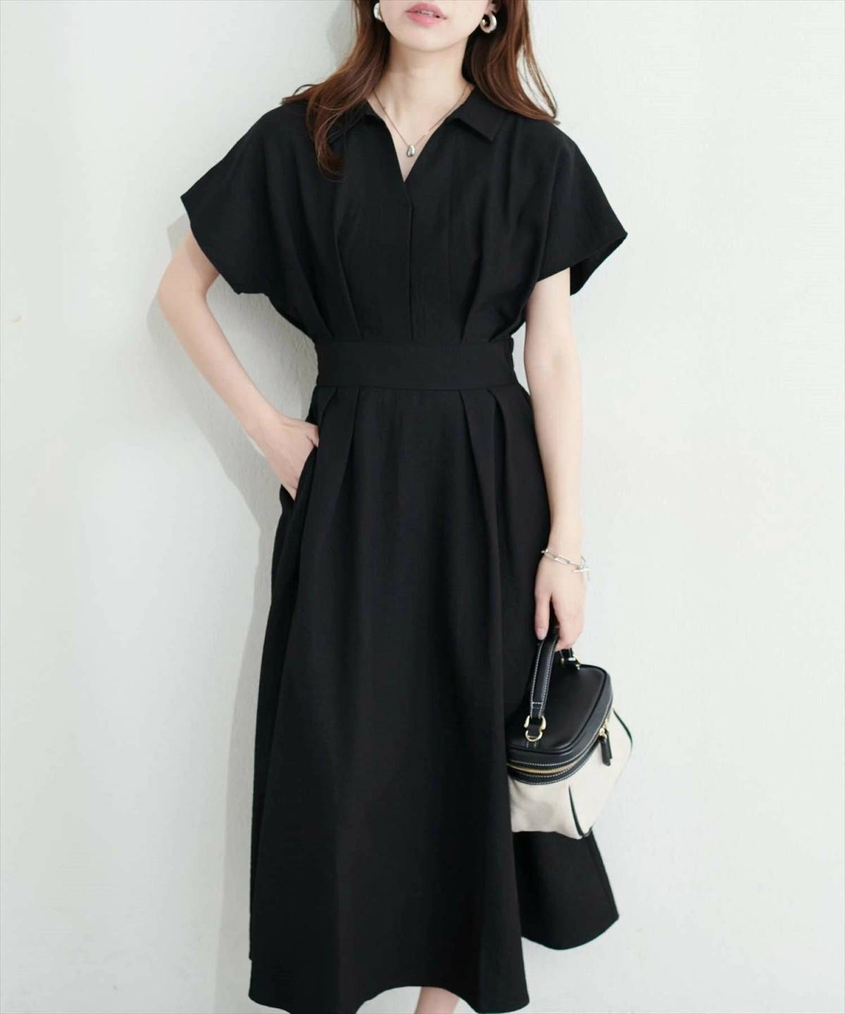 natural couture 涼しげスキッパー衿お上品ワンピース