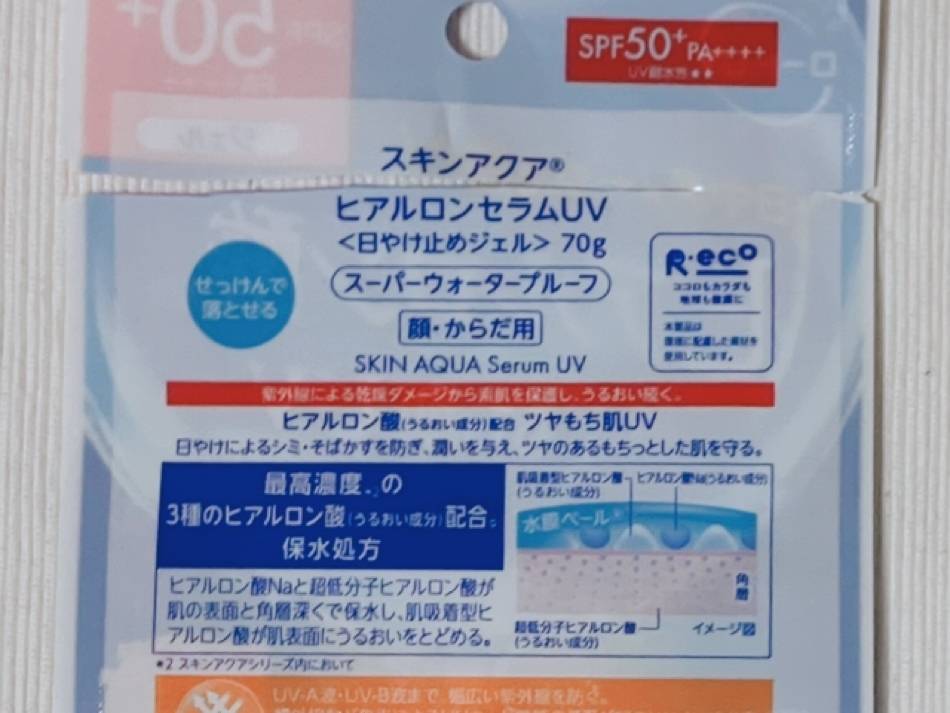 スキンアクア ヒアルロンセラムUV 日焼け止め パケ裏面