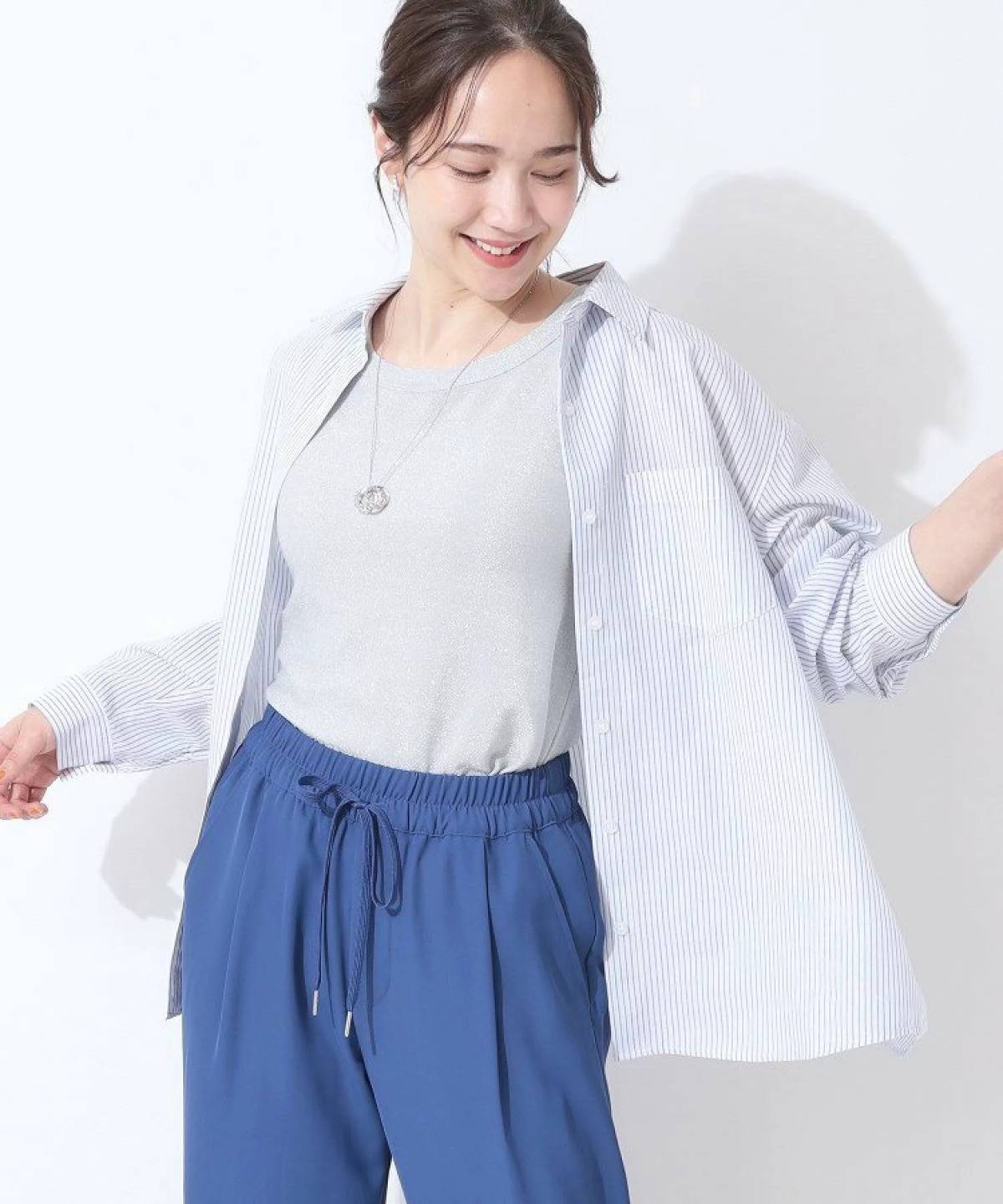 SHOO・LA・RUE 洗濯後しわになりにくい フレンチコアリネンブレンドシャツ