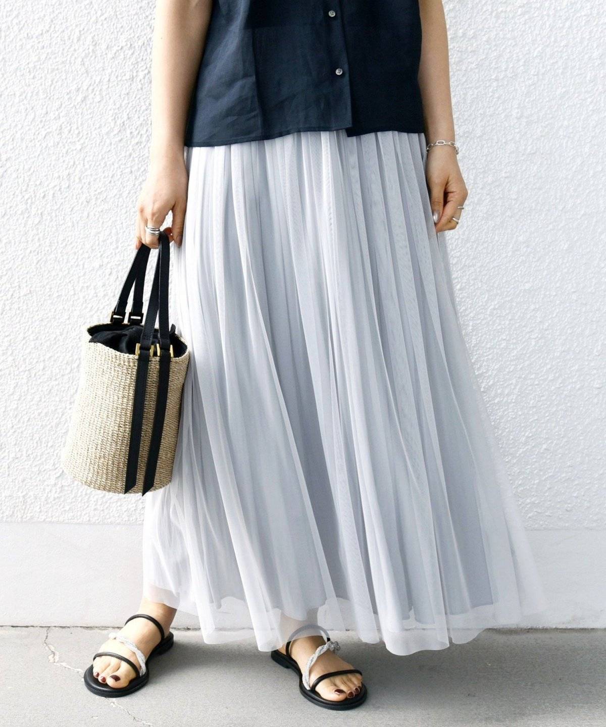 SHIPS(シップス) <手洗い可能>リバーシブル チュール カッセン スカート