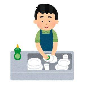  食器洗いをする男性のイラスト 