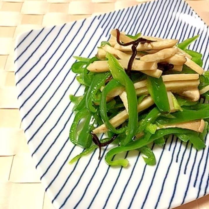 レンジで♪ピーマンとエリンギの塩昆布和え✿
