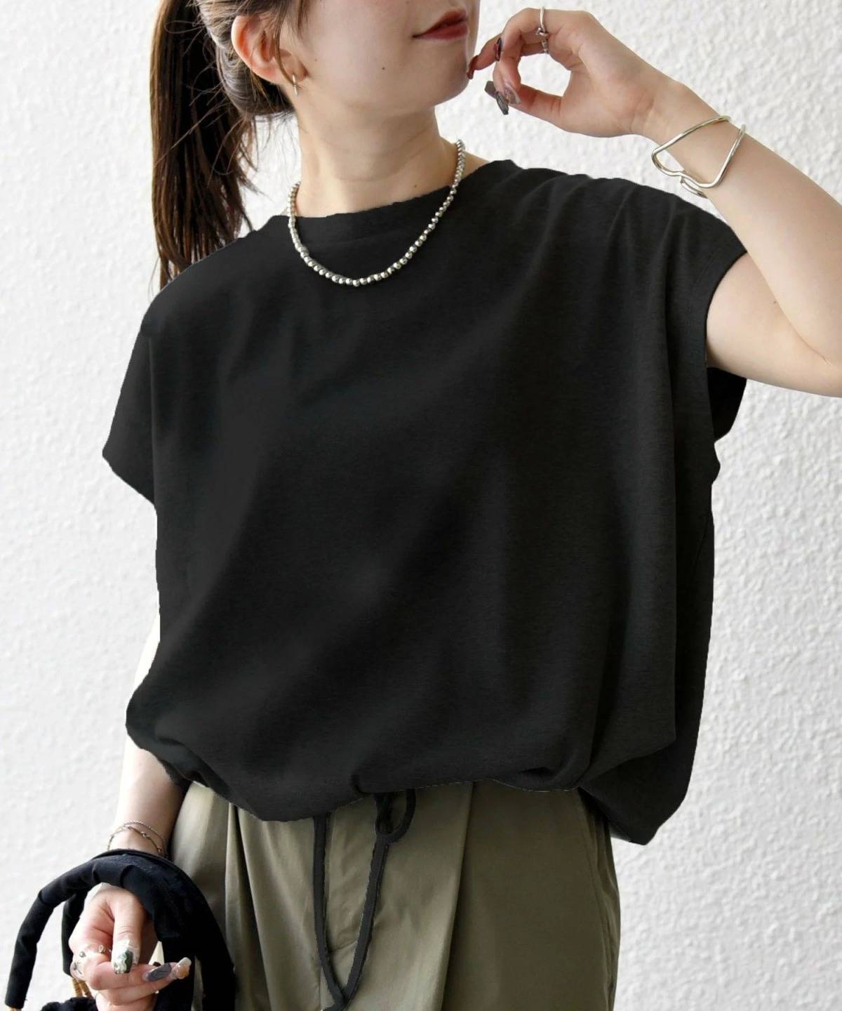 SHIPS ドロスト フレンチスリーブ TEE