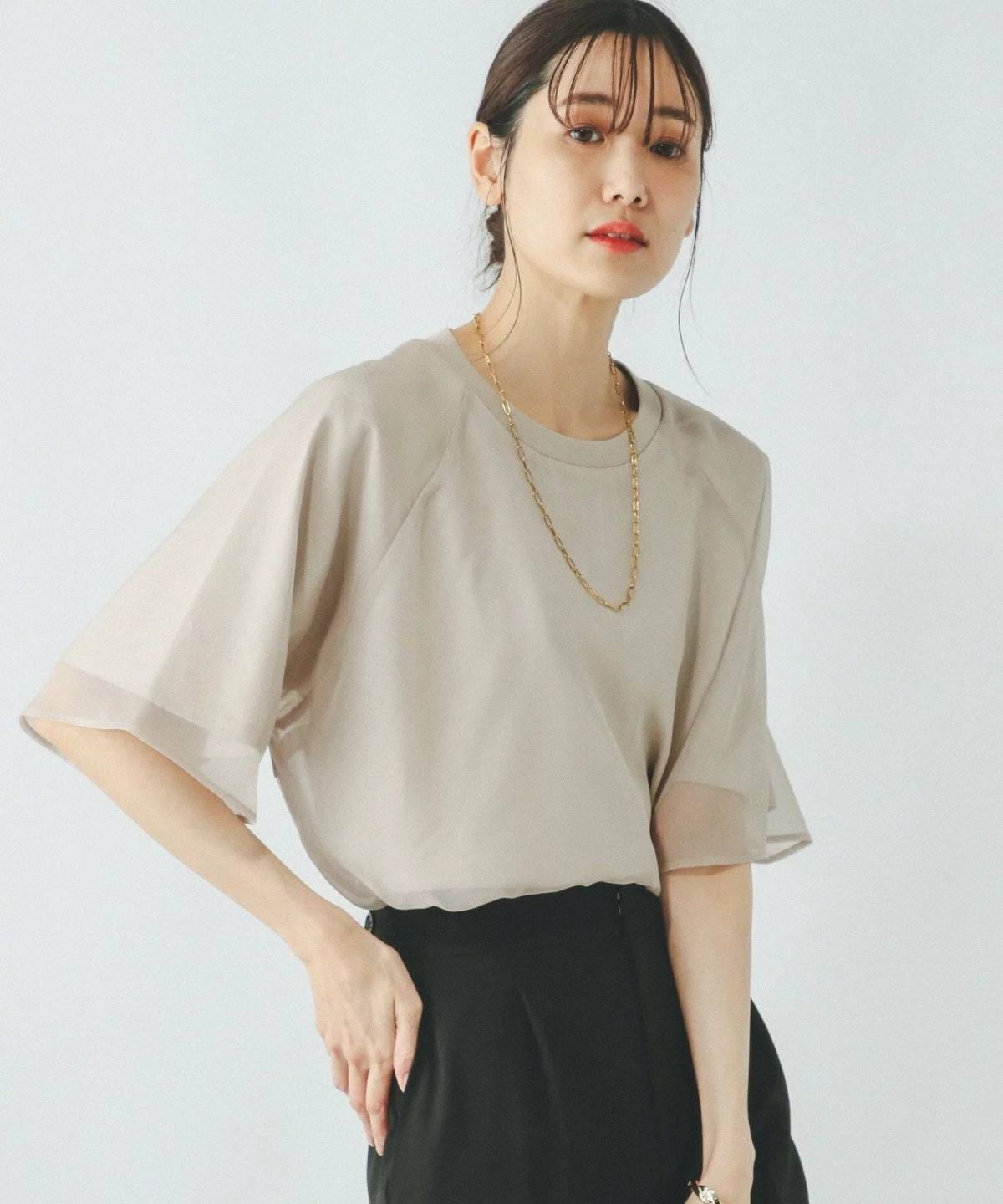GLOBAL WORK シフォンドッキング7分袖