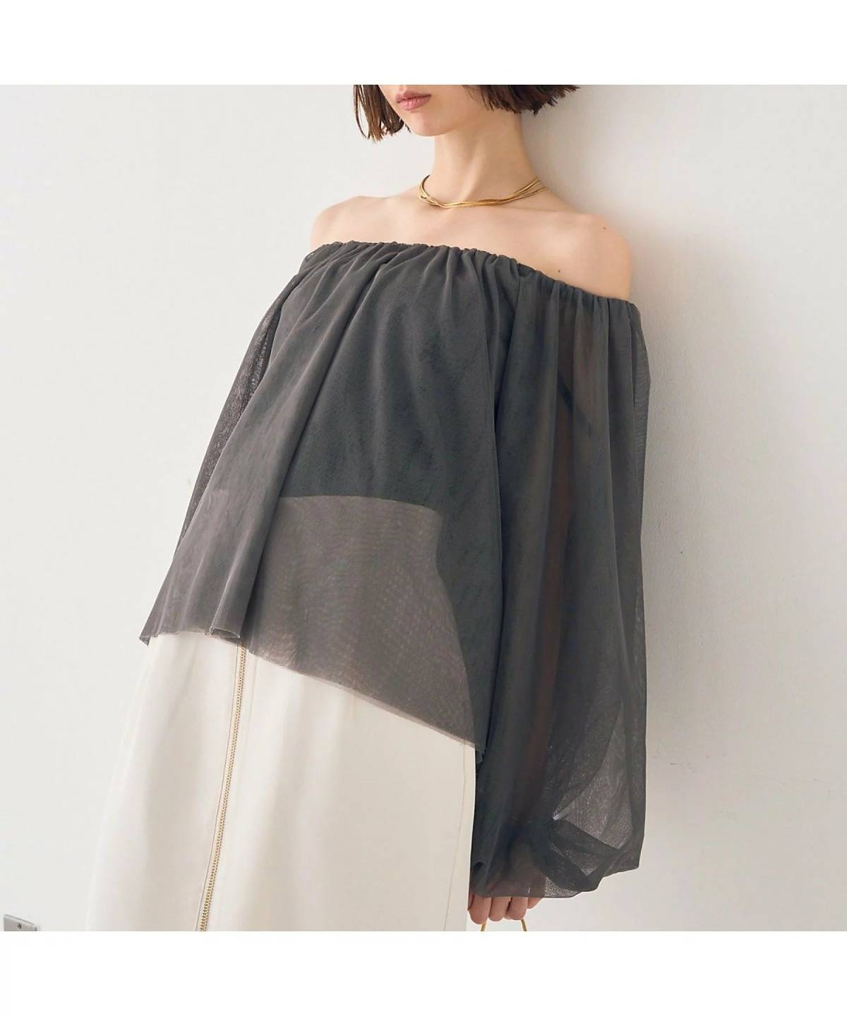 Rouge vif la cle 3wayオフショルチュールブラウス