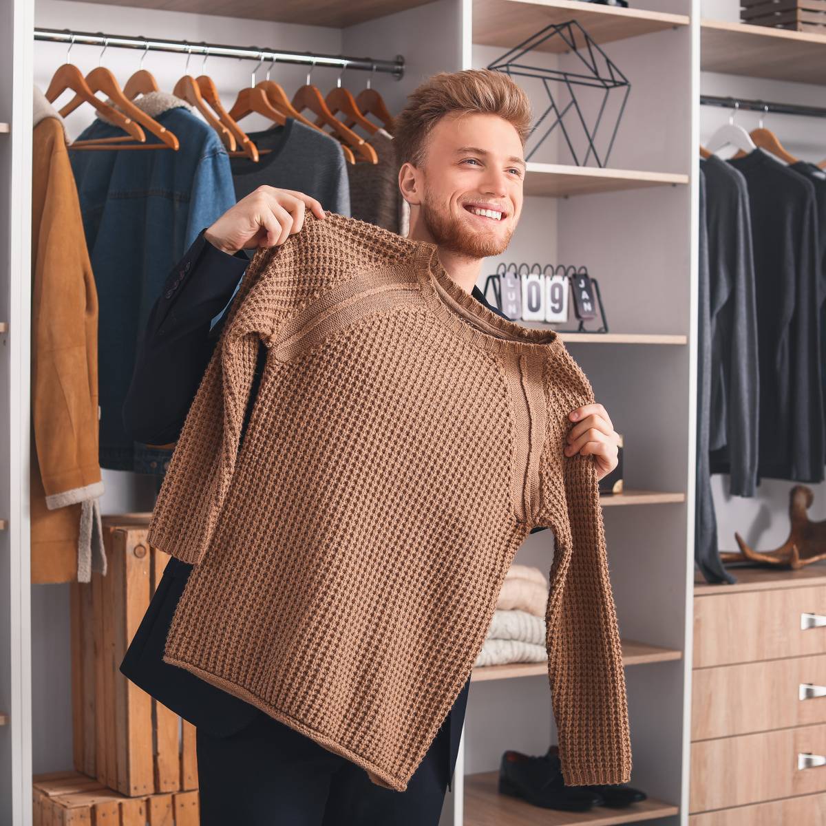 服を選ぶ男性