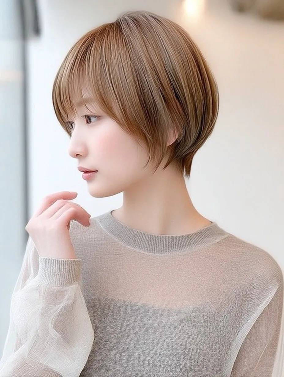 顔まわりレイヤー丸みショート
