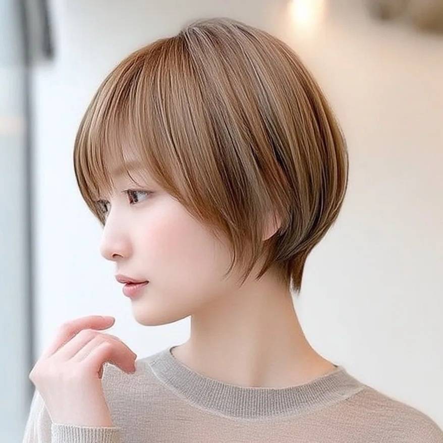 顔まわりレイヤー丸みショート