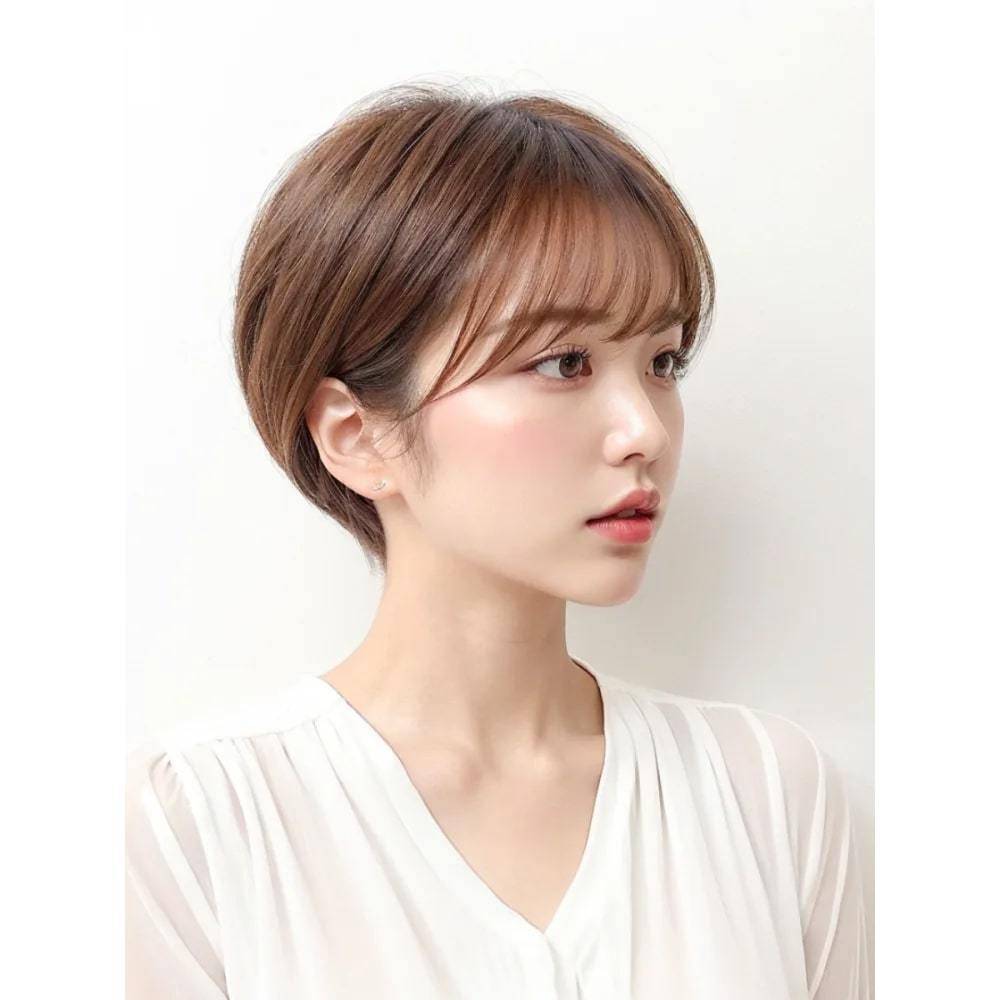 アッシュベージュの耳掛けショート