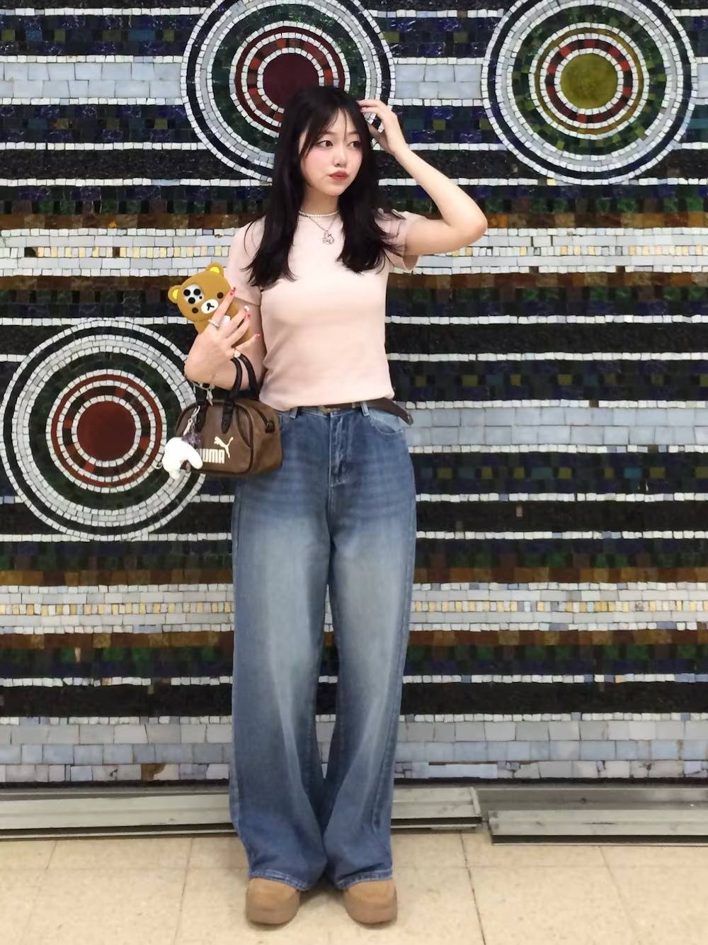 ピンクのTシャツを合わせる♪
