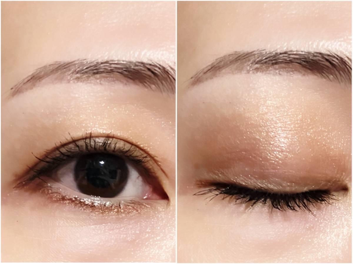 アヴァンセ ジョリ・エ ジョリ・エ クリーミィカラーライナー ローズゴールド アイシャドウ 筆者目元 目開け 目閉じ