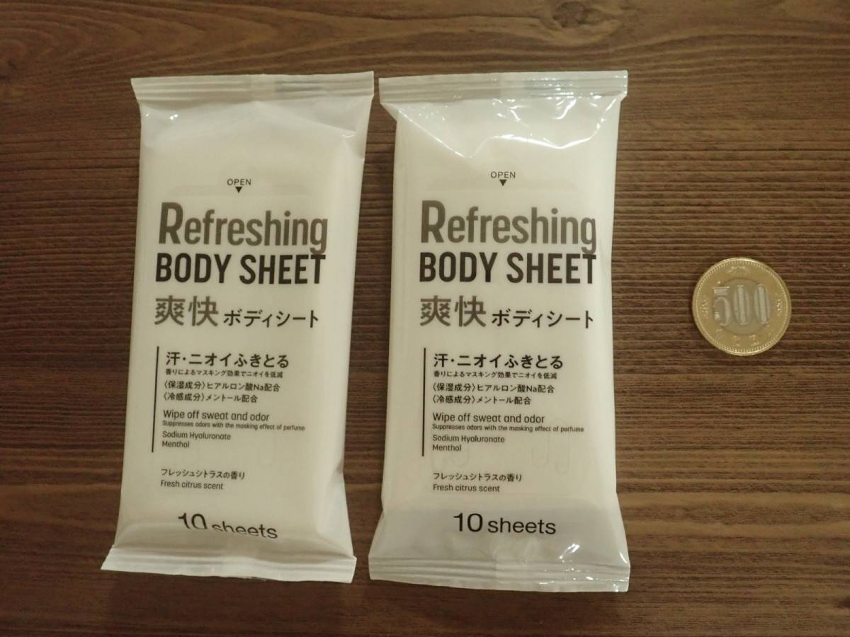 ダイソーの爽快ボディシート(10枚、2パック)