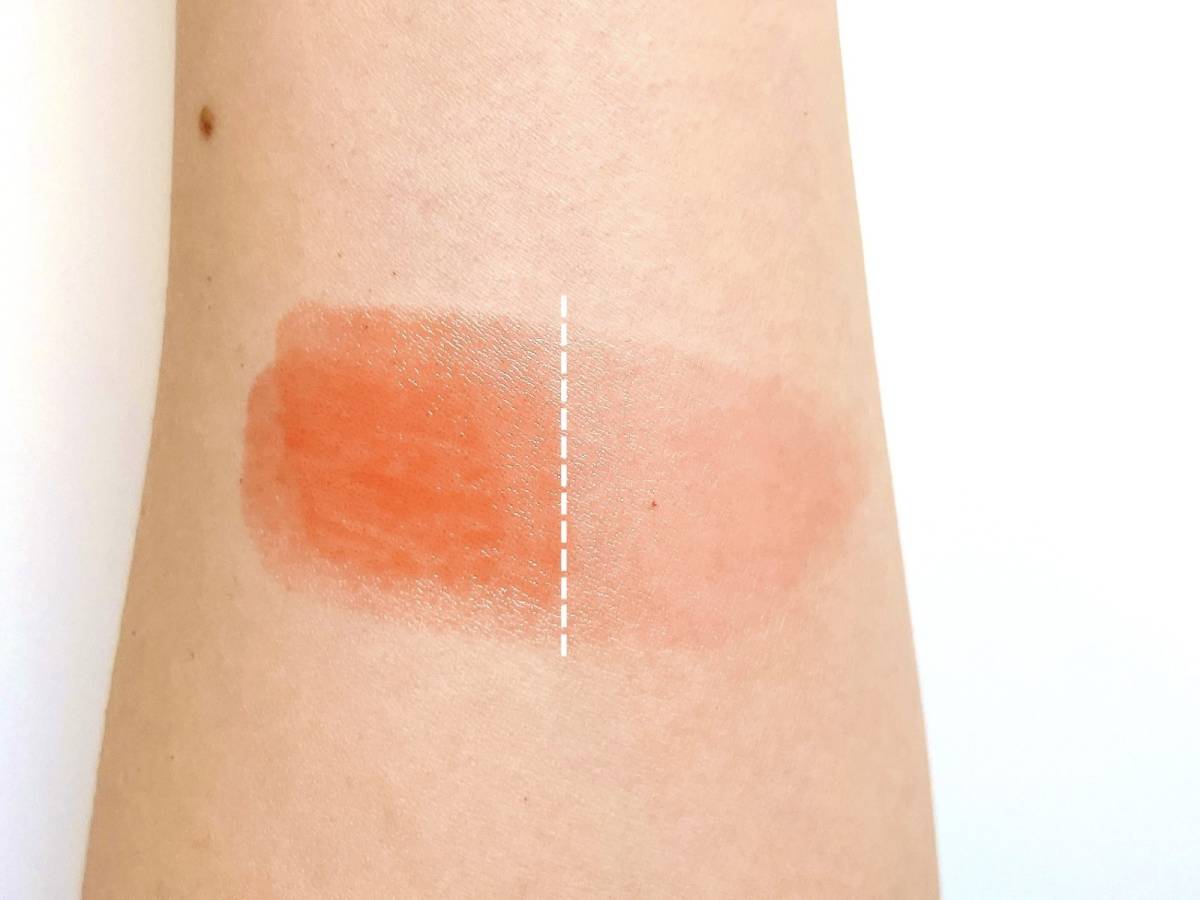 Laka ボンディンググロウリップスティック ティッシュオフした様子