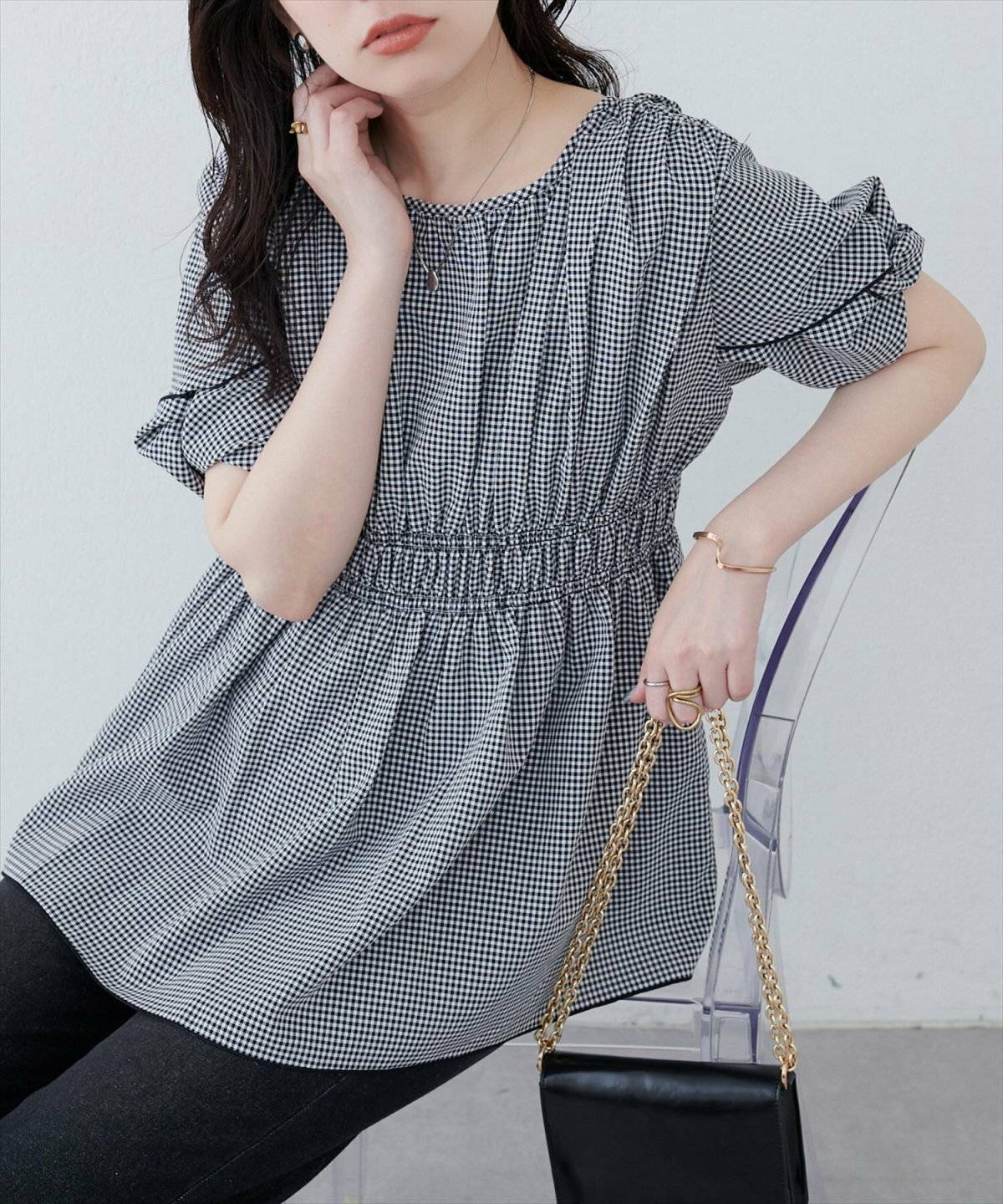 natural couture(ナチュラルクチュール) osonoねじり袖ペプラムチュニック