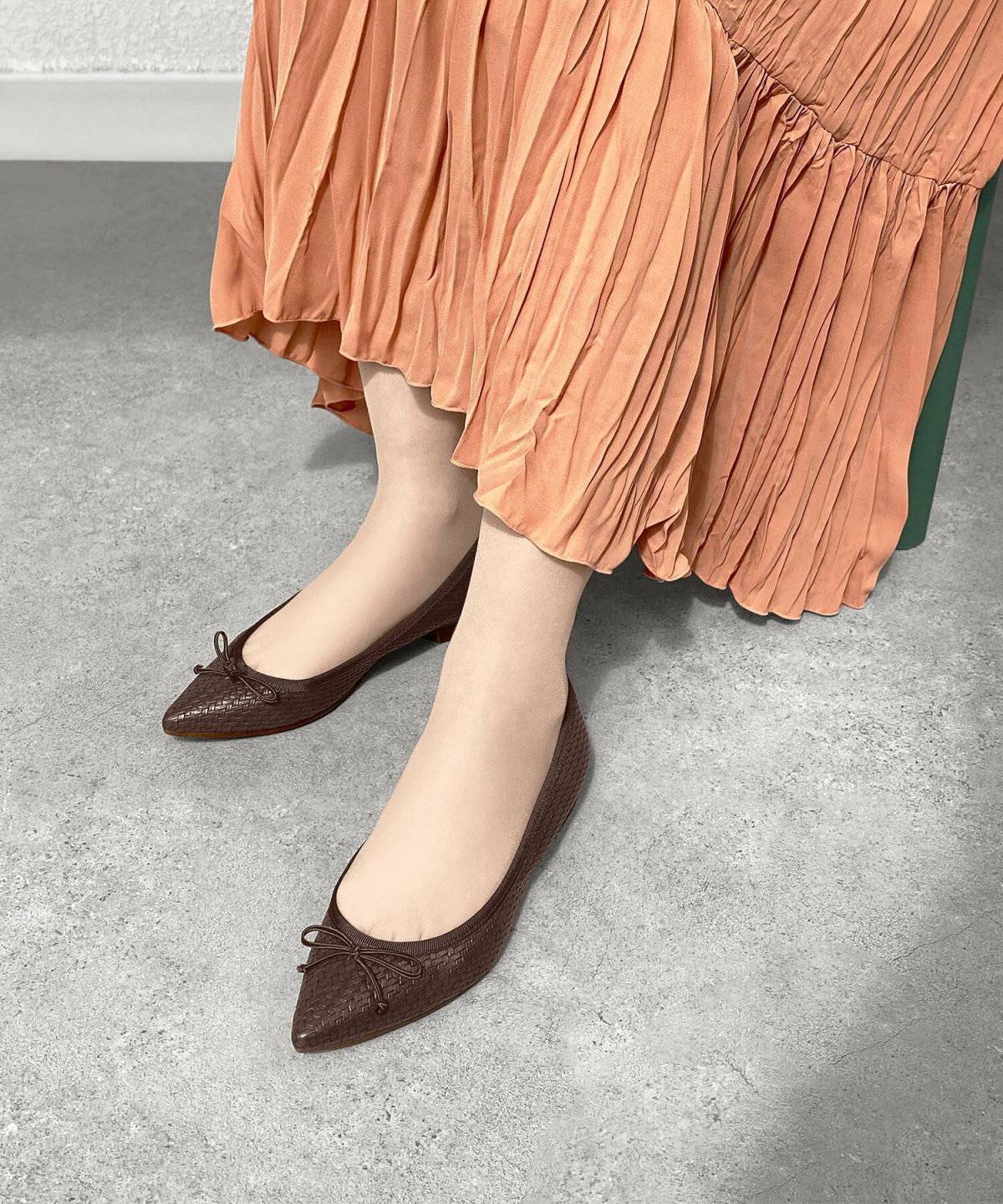 mamian(マミアン) メッシュ型押しポインテッドトゥバレエシューズ