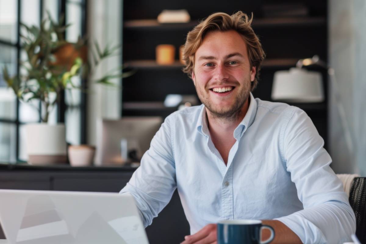 笑顔で仕事する男性