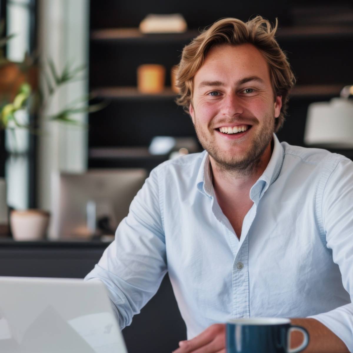 笑顔で仕事する男性