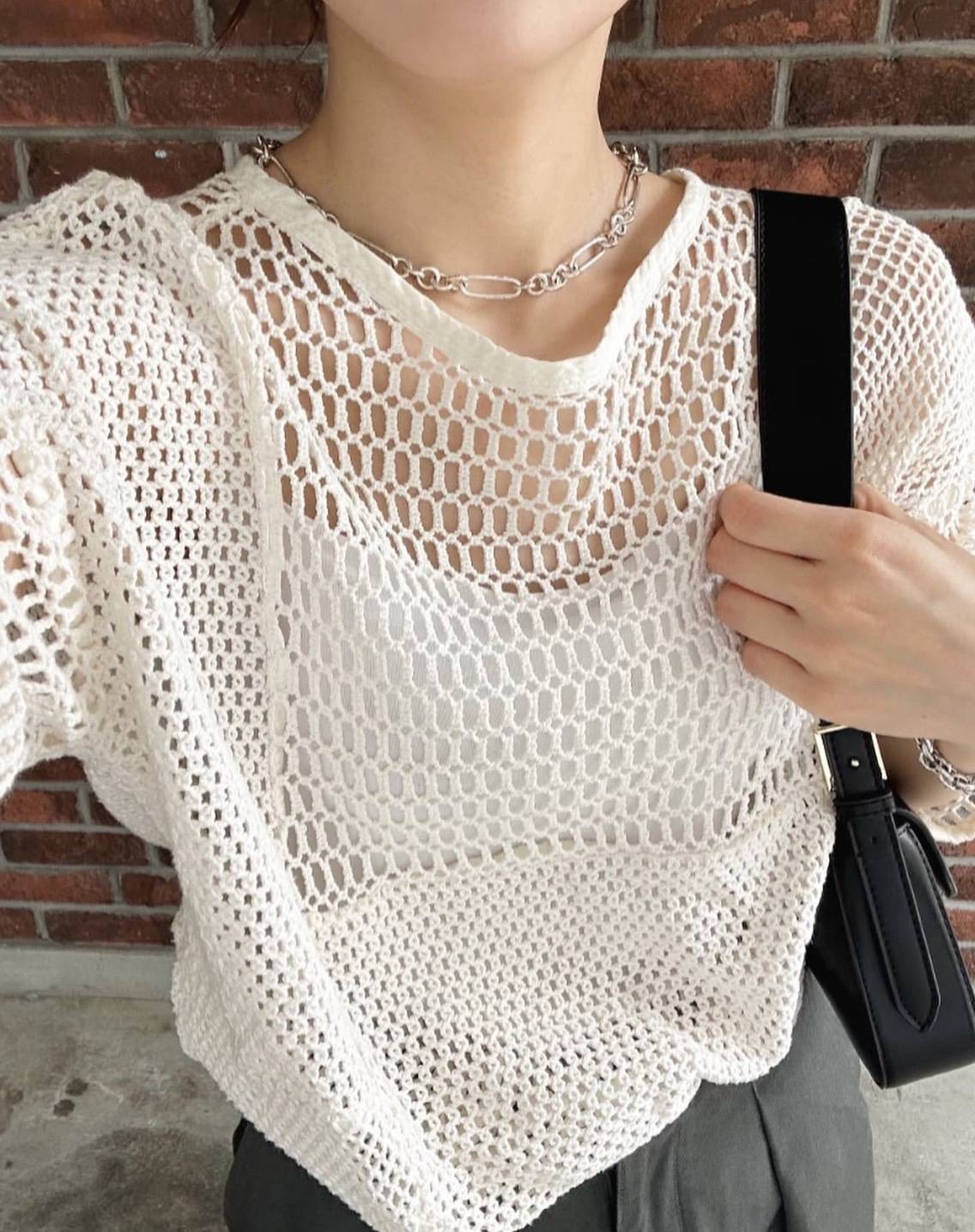 パッチワークメッシュトップス