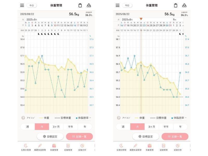 4MOONダイエット体重グラフ