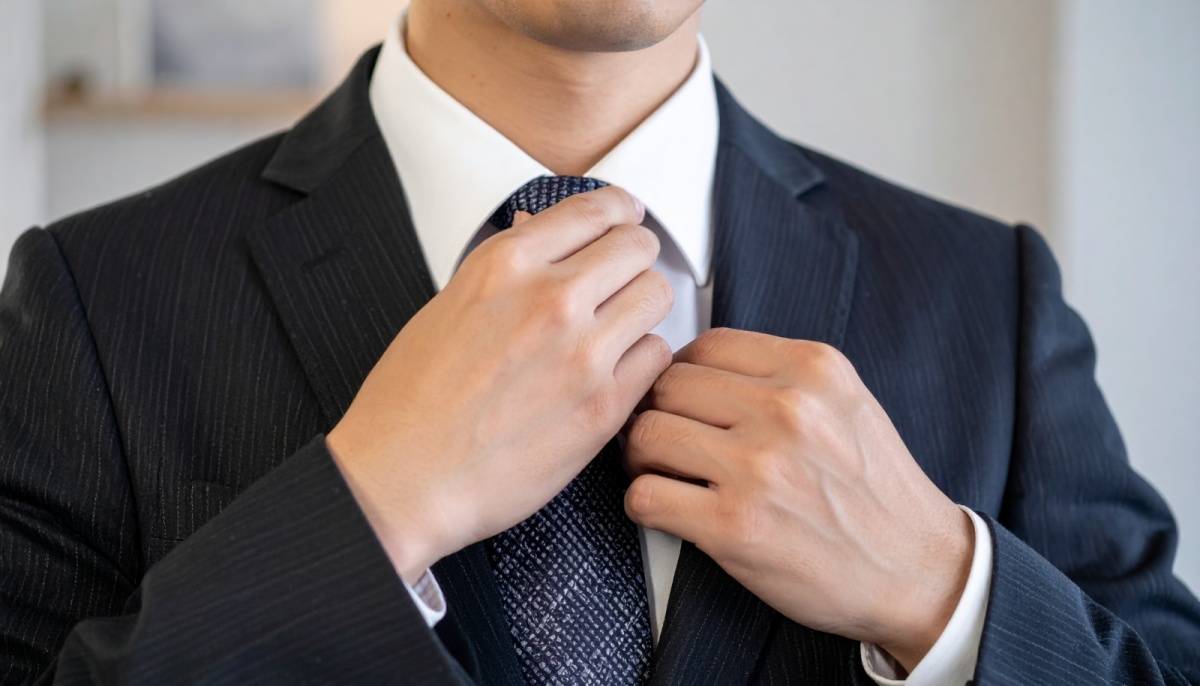 ネクタイを締める人