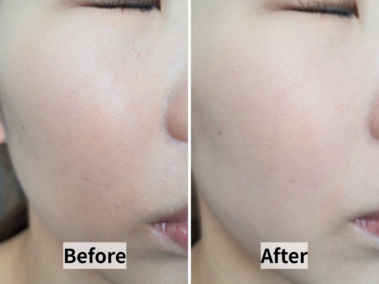 エクセル エクストラリッチ セラムインパウダー EX03 シマーピンクの仕上がりビフォーアフター比較