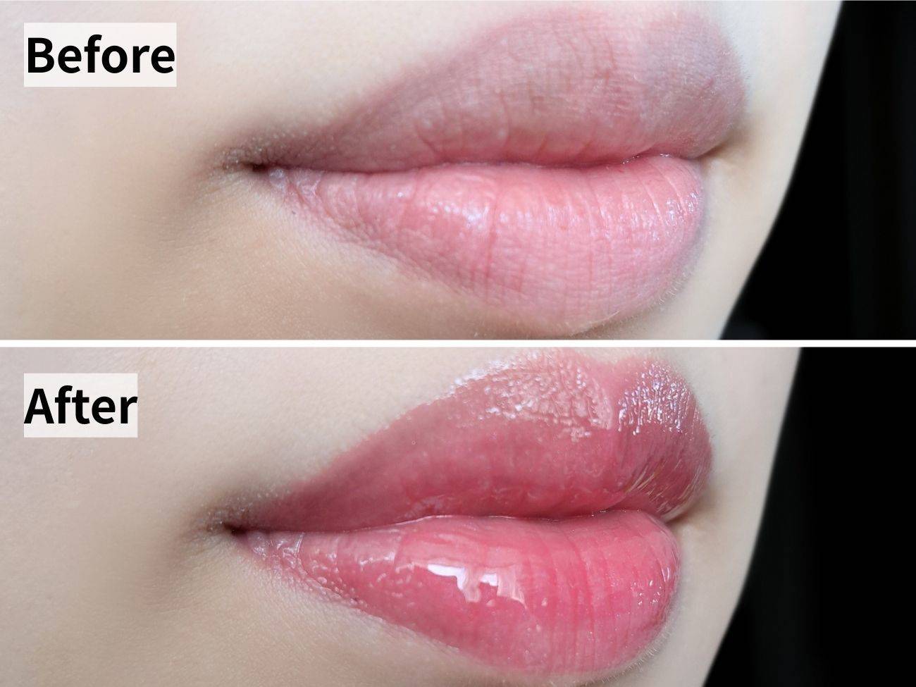 ちふれ ティント リップ ジェル 214 ローズ系のビフォーアフター比較画像