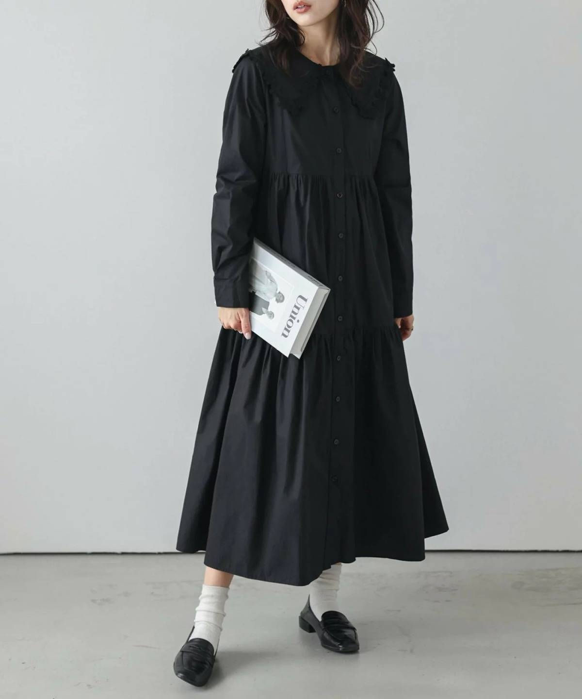 Lajour レースカラーティアードワンピース