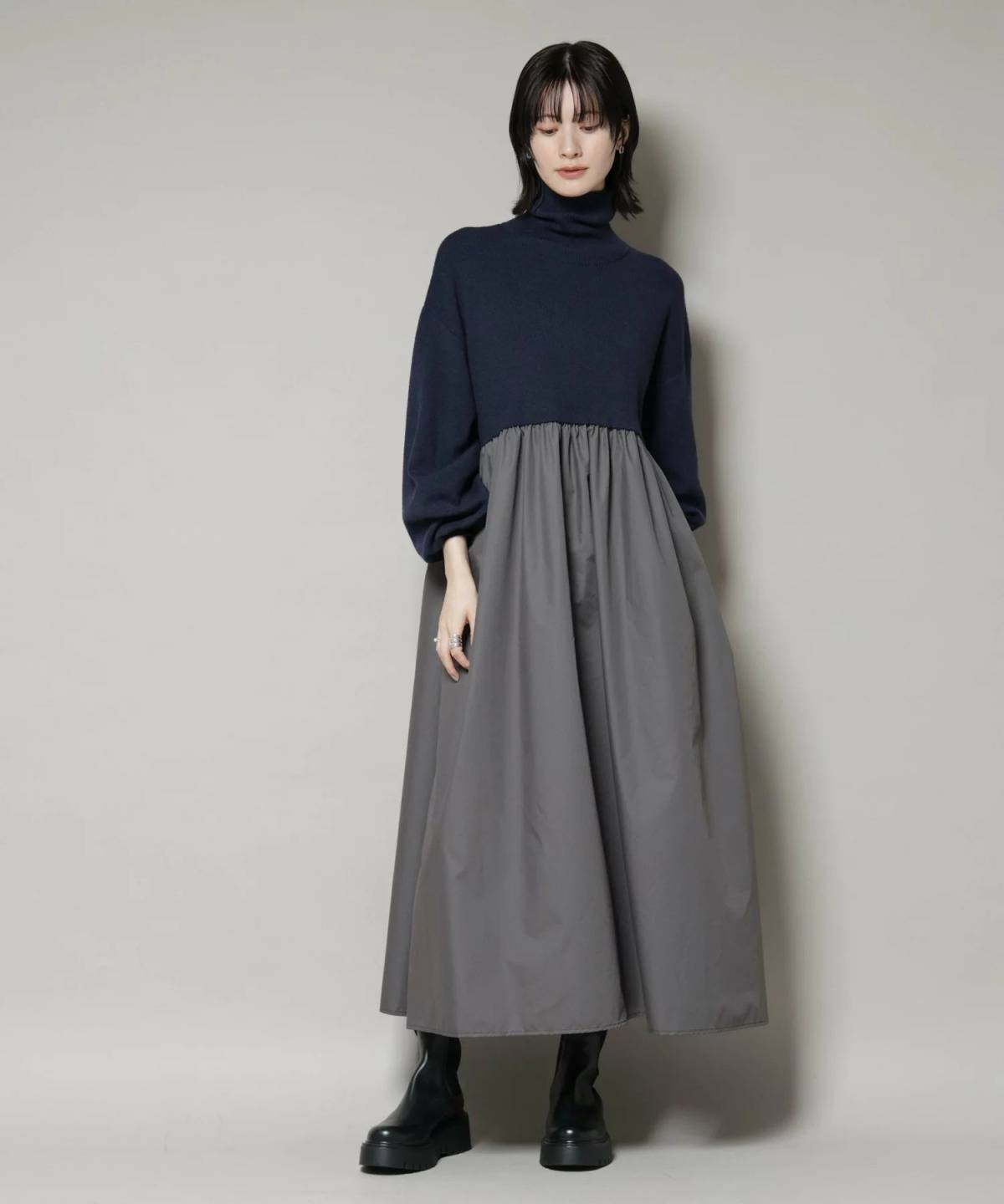 NANO universe 異素材コンビドッキングタートルワンピース