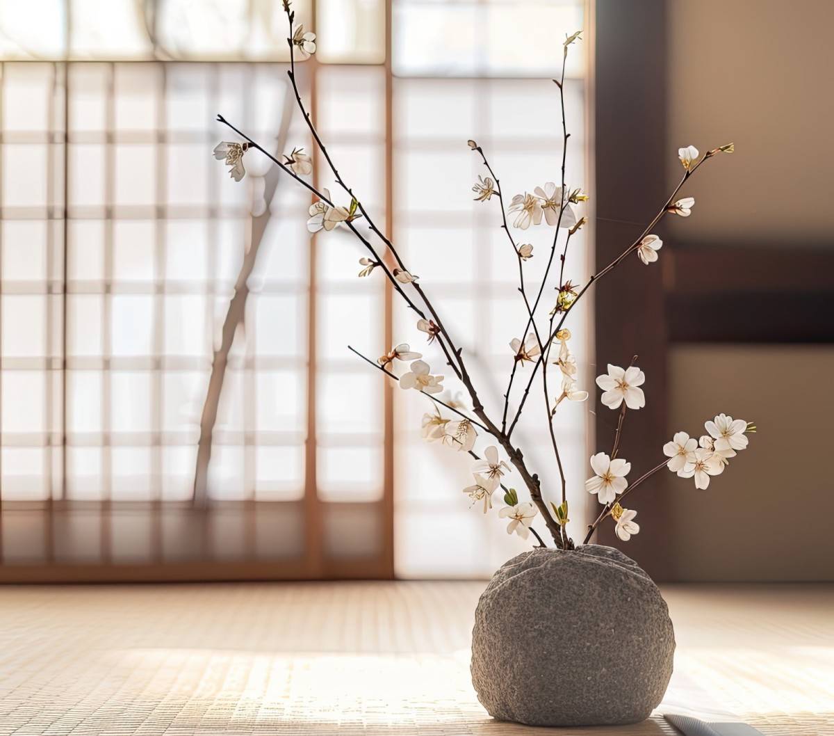 和室　対人運　活け花