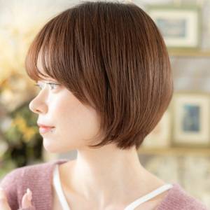  ミルクティピンクの丸みショート 