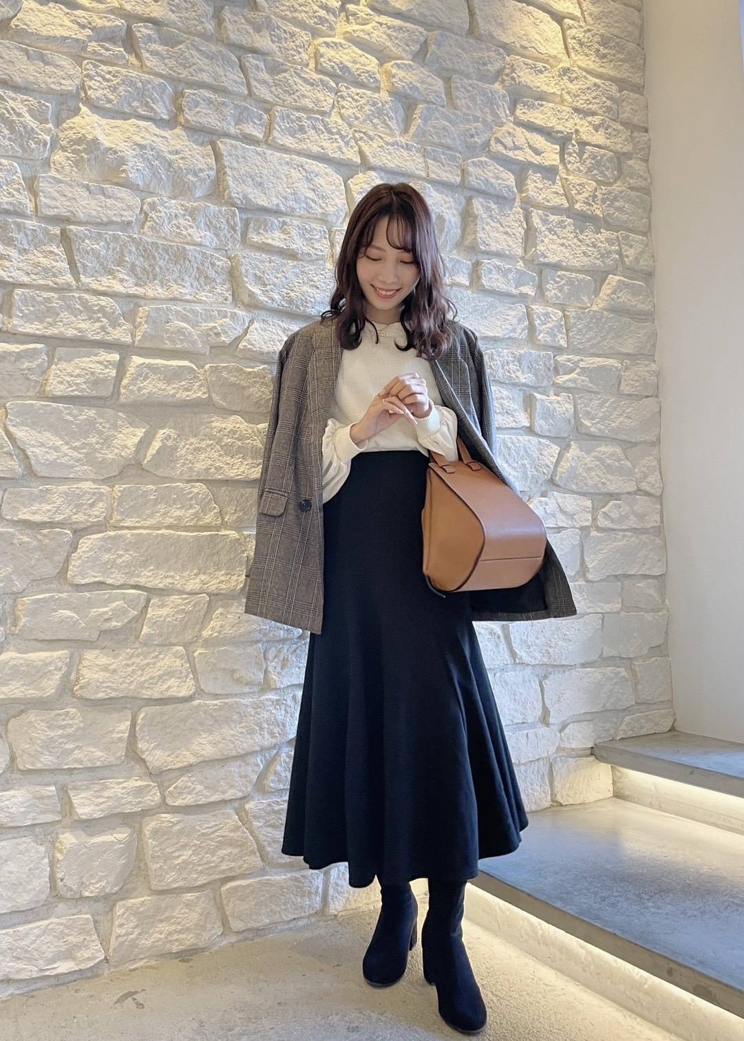 グレンチェックジャケットコーデ