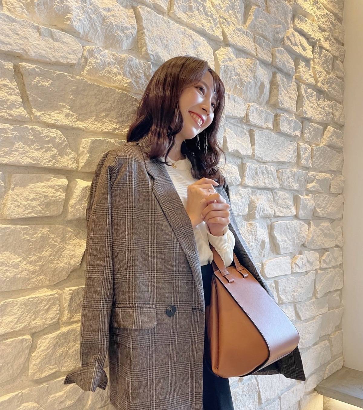 グレンチェックジャケットコーデ