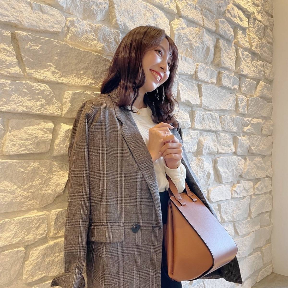 グレンチェックジャケットコーデ