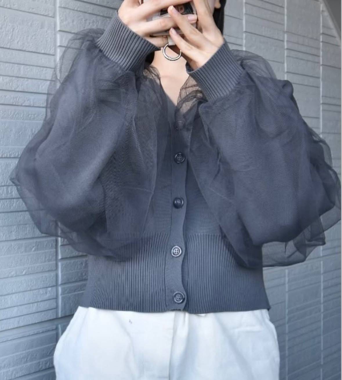 チュールスリーブカーディガンコーデ