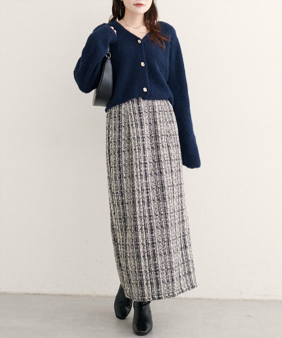 ツイードスカートコーデ