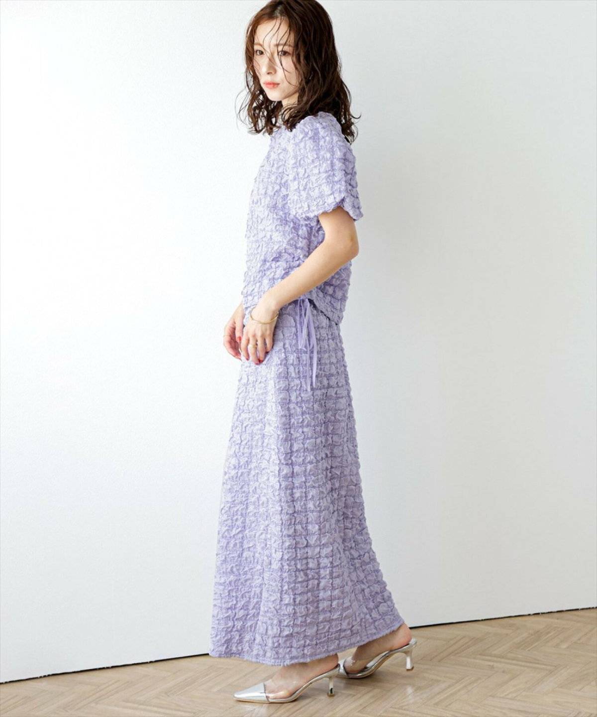 ラベンダーのセットアップコーデ