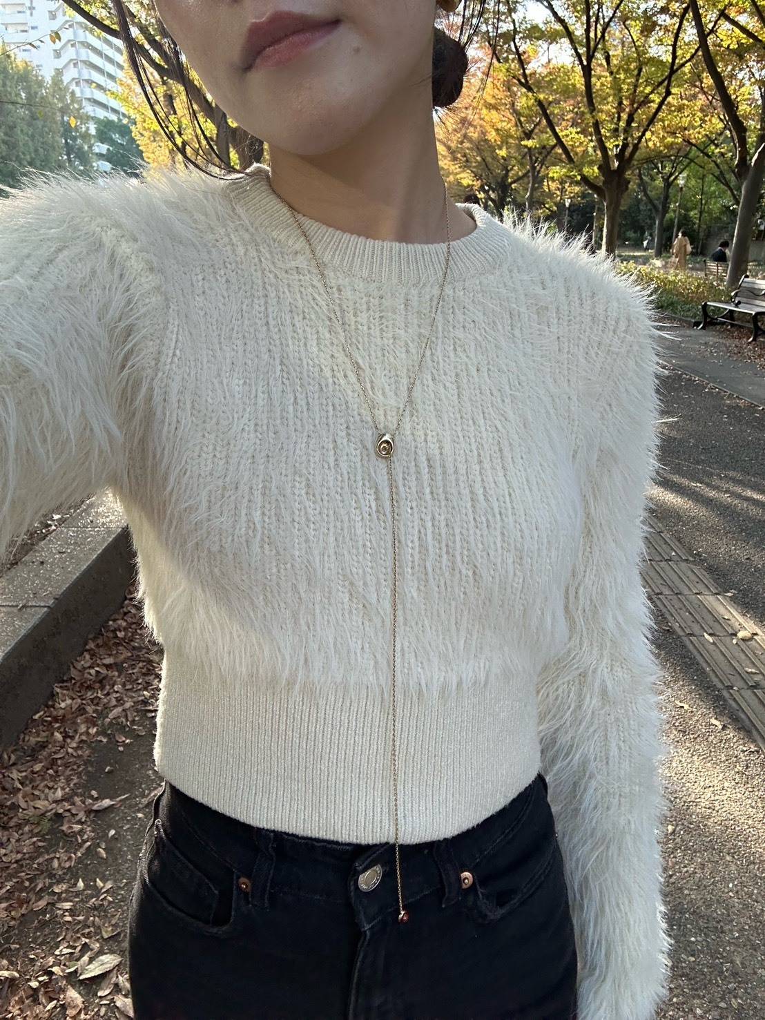 クロップド丈シャギートップス