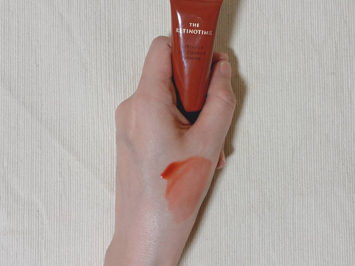 ザ・レチノタイム リンクルリップエッセンス プランパー レッドブラウン マツキヨ スウォッチ 本体 筆者手