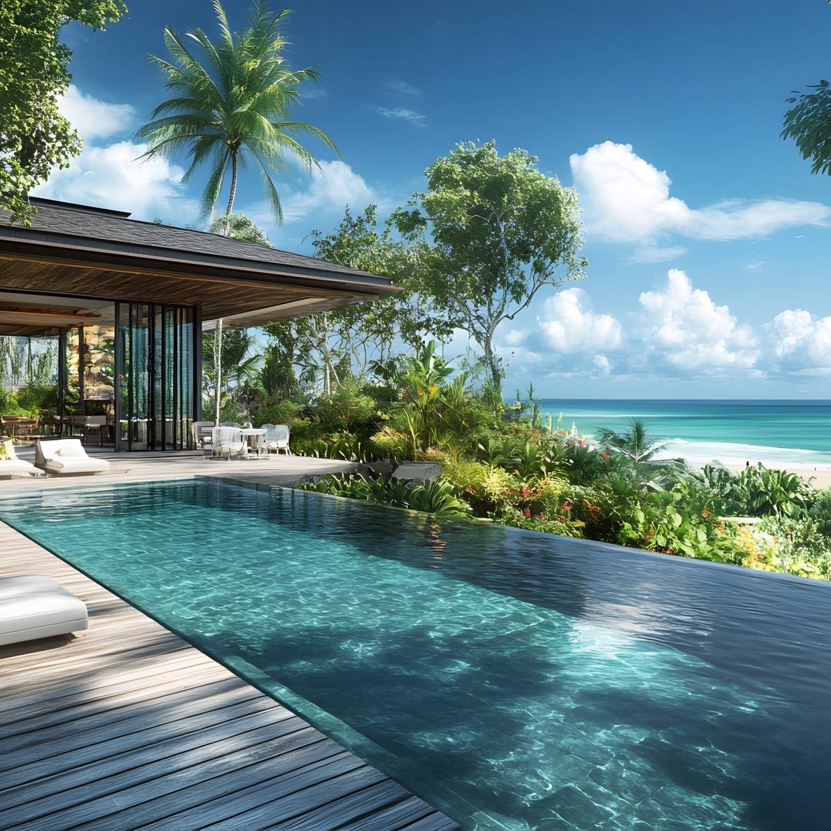 海を見下ろす絶景インフィニティプール付きの南国リゾートヴィラ