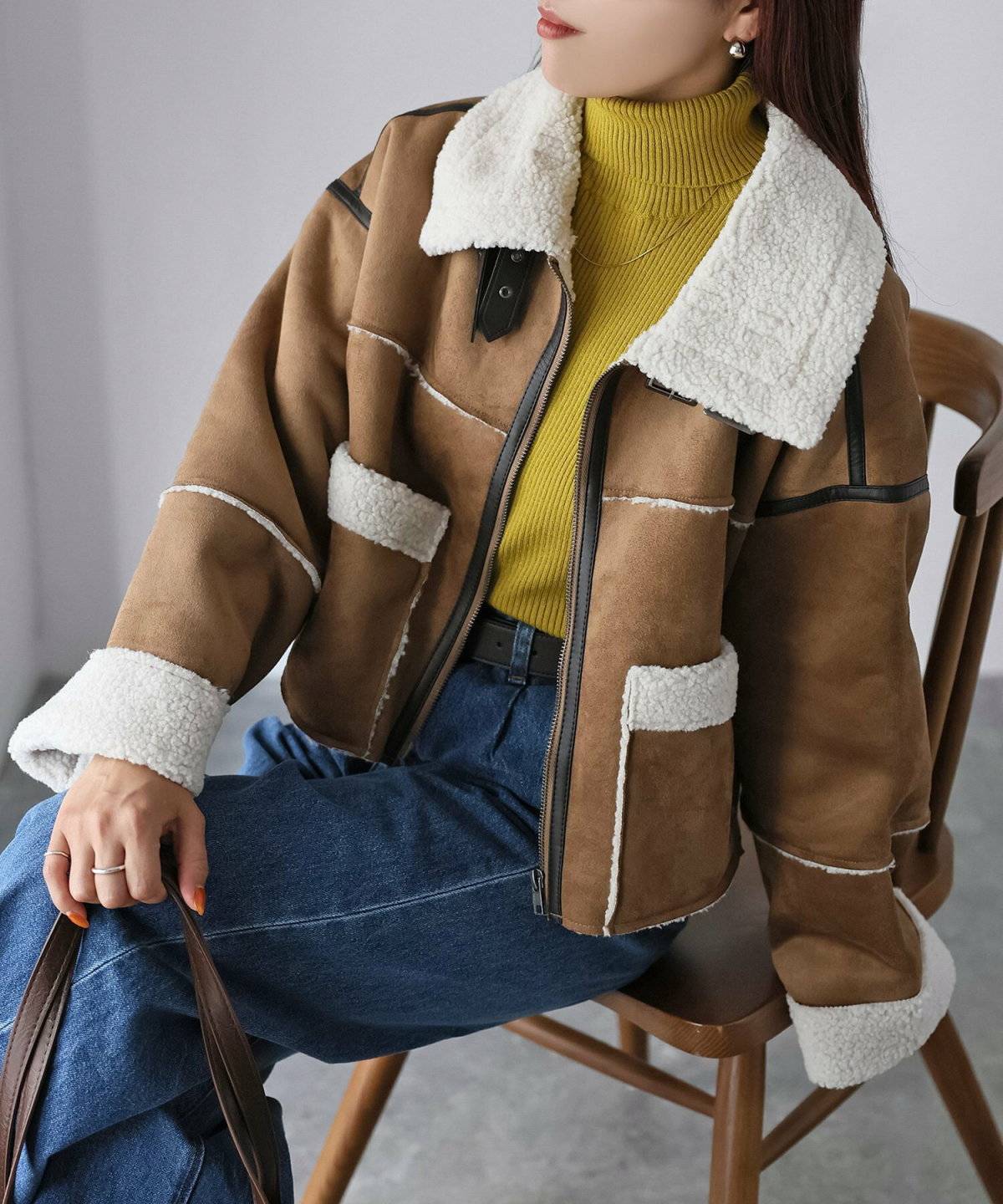 ムートンコートコーデ